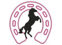 Stickdatei Pferde Silhouette mit Hufeisen Appli